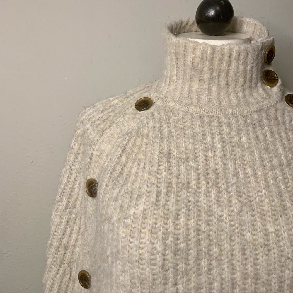 J. Crew Neutral Ribbed Button-Shoulder Poncho - Picture 5 of 12